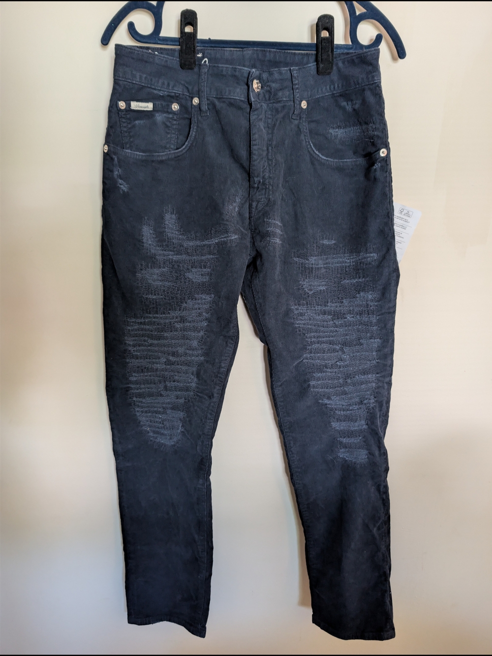 (+)people Made in Italy Distressed Corduroy Pants Size 27 NWT Navy Blue